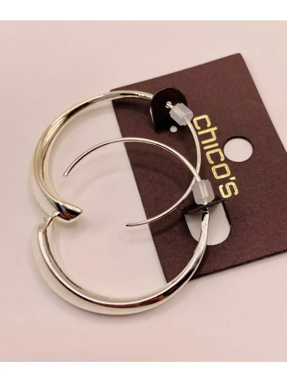 Chicos New Silver-Tone Open Hoop Earrings -72B - Picture 2 of 5